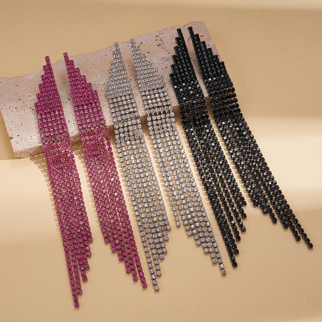 Exaggerated personality diamond-set long fringed silver needle earrings fashion ins environmentally friendly earrings