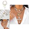 Style Layered Cross Pendant Necklace With Rhinestone Embellishments For Women