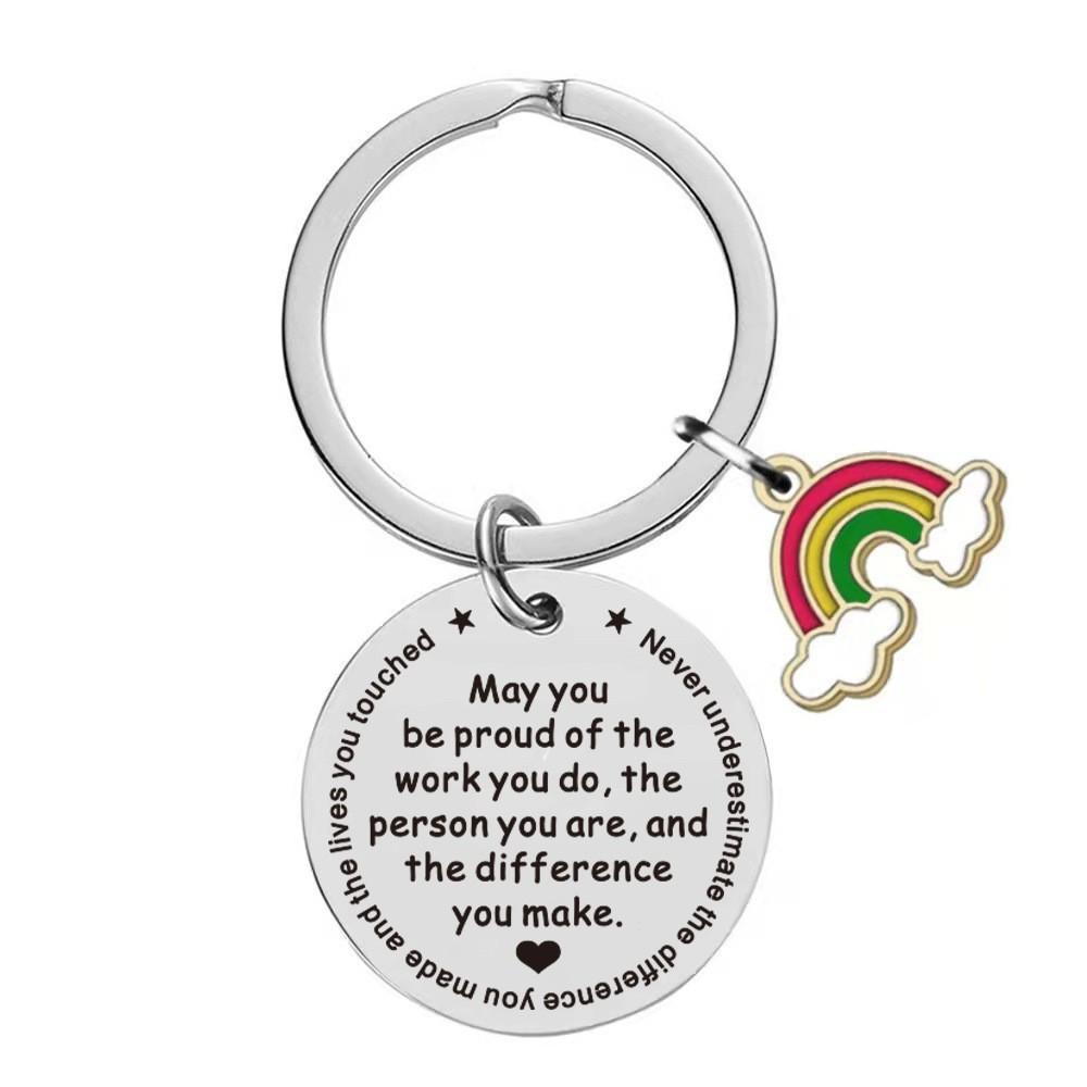 Stainless Steel Trendy Keychain Adorned With Rainbow Charm For All Occasions Gift