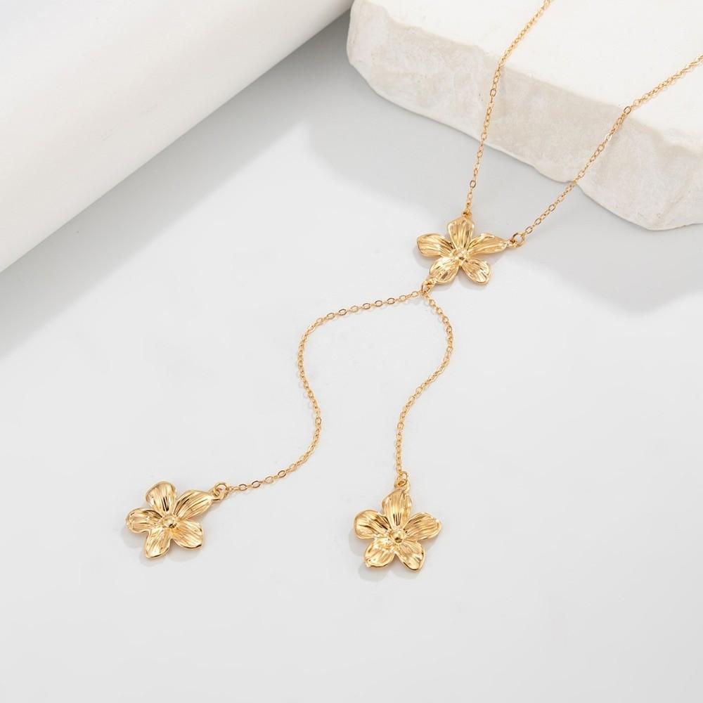 Gold Flower Pendant Necklace Punk Flower Tassels Earrings Vintage Y-shaped Chain Necklace Women