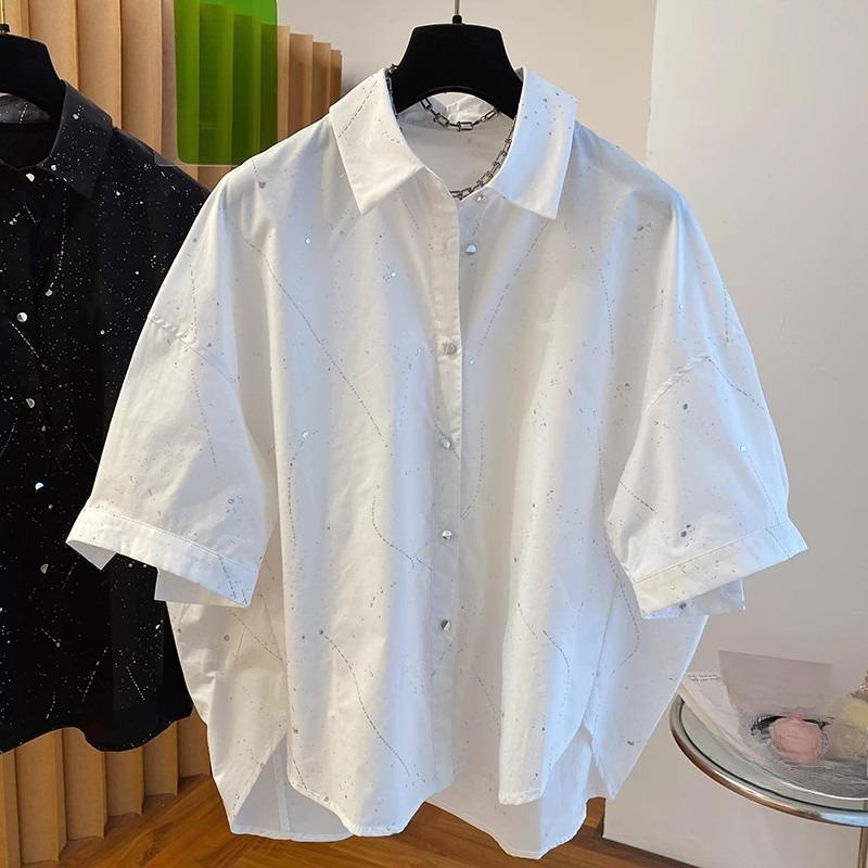 Summer Korean Style Black Splatter Paint Short Sleeve Shirt Comfortable European Trendy Unique Top