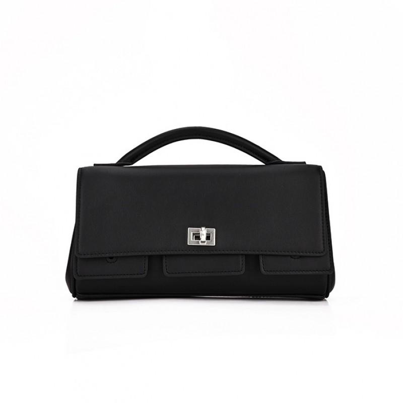 Genuine Leather Mini Square Bag With Lock Top Handle Crossbody Shoulder Women