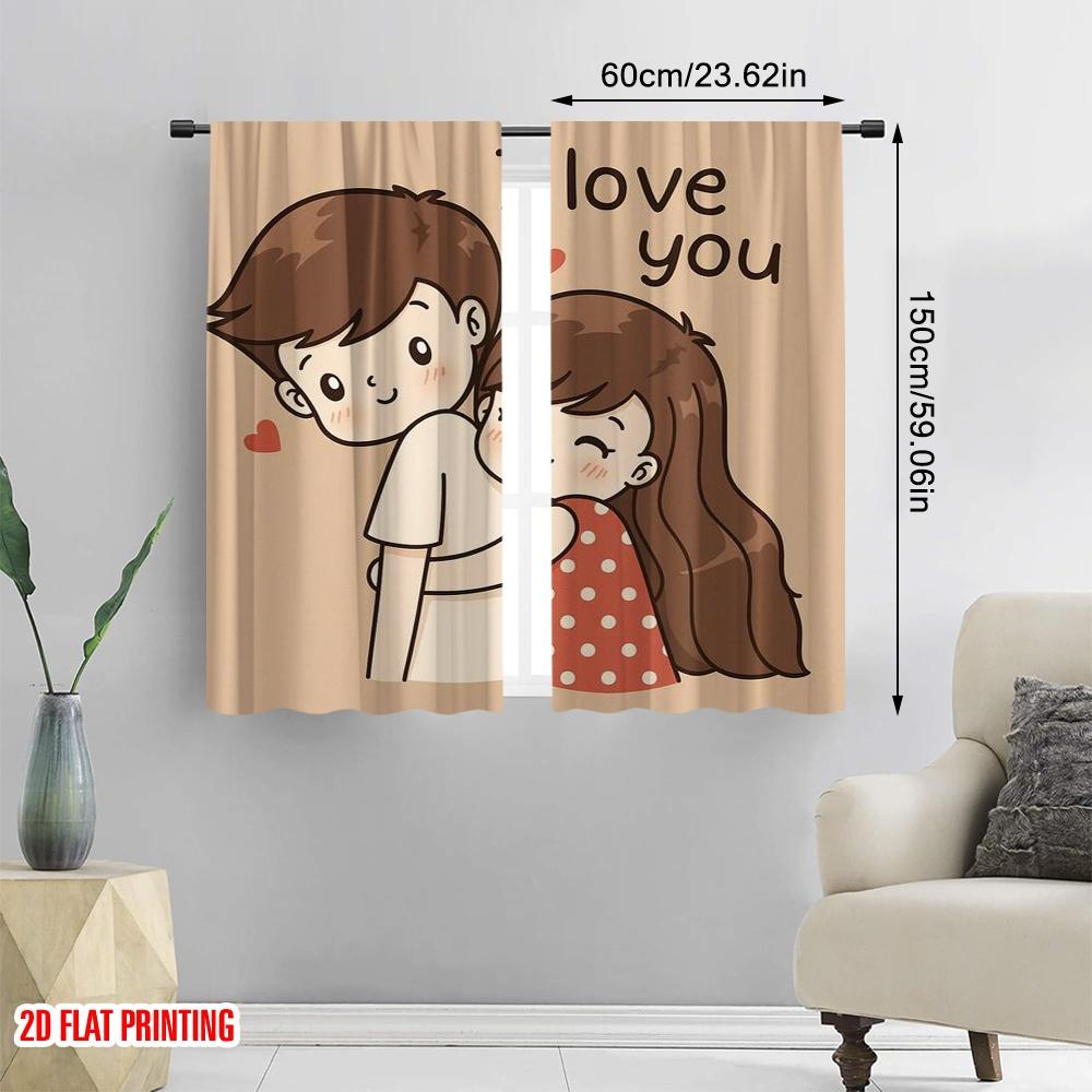 2pcs,2D plane printing Contemporary Curtains Cute Couple Hug Durable Polyester (without rod) Gifts Ldeal for Living Room and