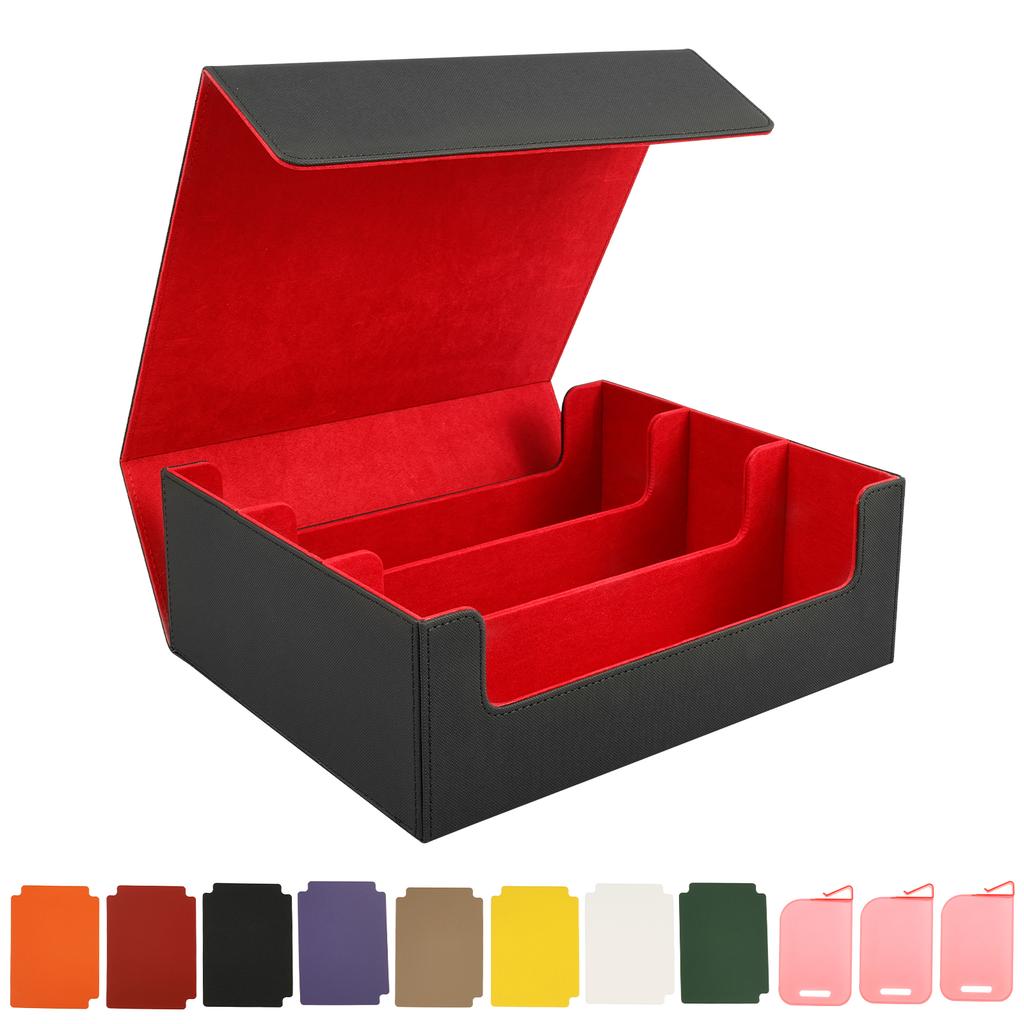 3 Rows Card Storage Box Card Deck Case Holds 1800+ Single Sleeved Cards Magnetic Closure PU Leather TCG Card Box Organizer