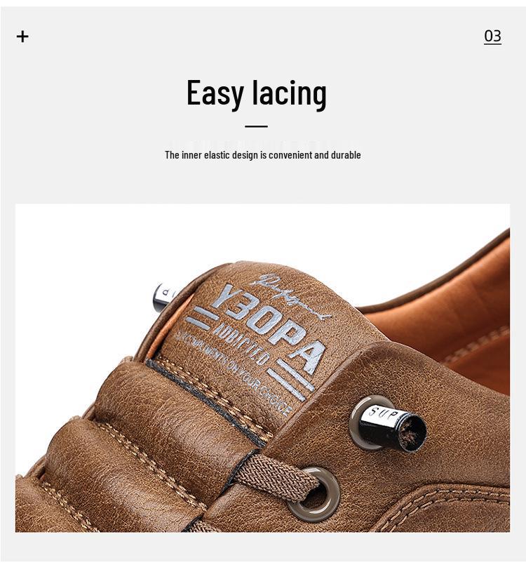 White Men's Business Casual Leather Sneakers Handmade Stitched Cowhide Youth Style 7773