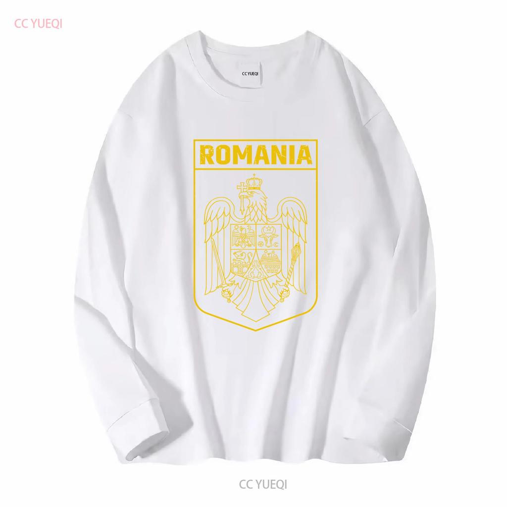 Mens Romania Patriotic Flag T Shirt National Logo Country Coat Of Arms Romanian s long or short sleeves vintage Washed Slightly