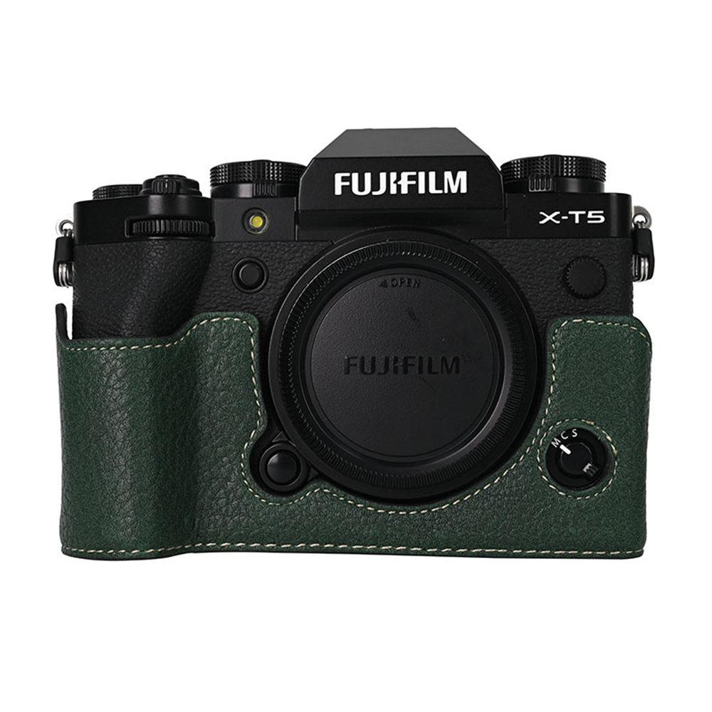 Magnetic PU Leather Camera Half Case for Fujifilm XT5 Fuji X-T5 Litchi Skin Bottom Opening Cover