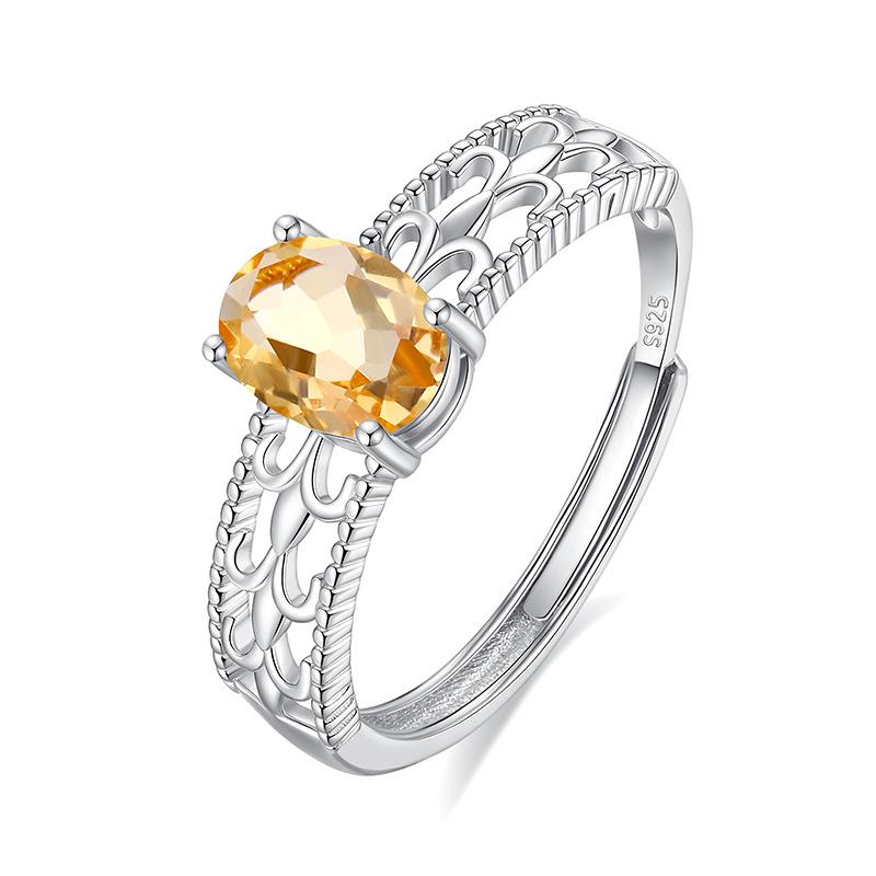 S925 sterling silver adjustable ring women's natural crystal stone jewelry hollow high-end design light luxury ring daily gift