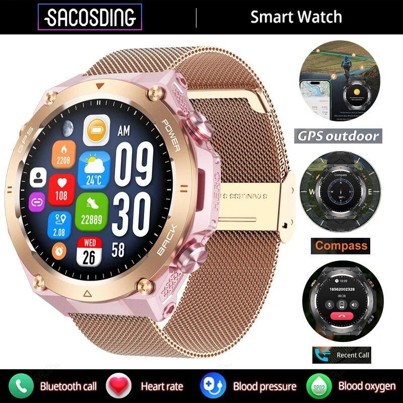 SACOSDING Smart Watch GPS Sport Kompas Buiten 1ATM Waterdicht Horloge 1.45 Inch AMOLED Bluetooth 5.2 Oproep Spraakassistent Smartwatch