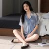 Ice silk pajamas women's summer short-sleeved shorts new imitation silk high-end black summer loungewear