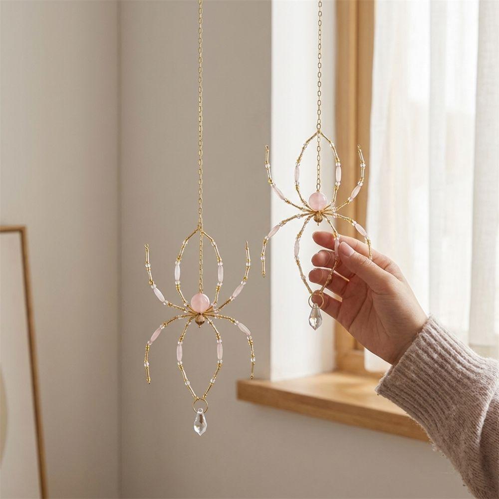 Eight-Leg Spider Shape Crystal Spider Sun Catcher Beaded Wire Gold-Tone Chain Window Hanging Spider Decor Light Refracting