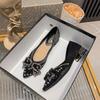Coarse Heel Single Shoes Women's New Bow Rhinestone High Heels Pointed Head Shallow Mouth Large Size -