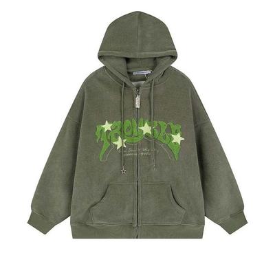 Y2K Embroidered Letter Hoodies Women Loose Long Sleeve Zip Up Hooded Sweatshirts Autumn Winter Vintage Harajuku Jacket Clothes