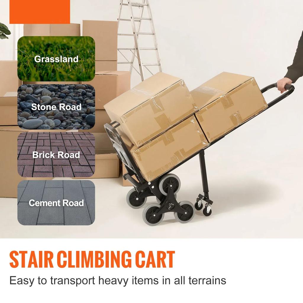 375lbs Treppensteigerwagen Faltbarer Dolly Mit Verstellbarem Griff Handwagen 10 Räder All-Terrain-Wagen Für Den Transport Von Gütern
