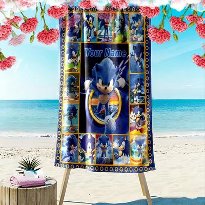 Custom NameSonic Hedgehog Beach Towel Soft Microfiber Summer Towel Quick Dry Absorbent Towel for Beach Swimming Pool Travel