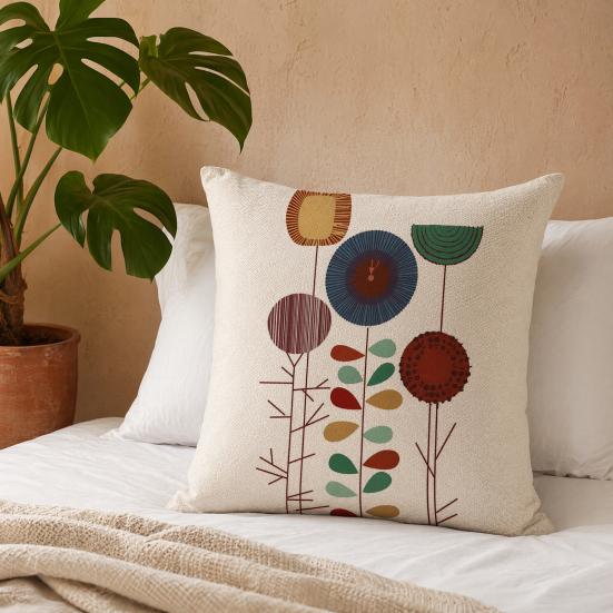 Hand Drawn Abstract Pillowcase, Single-Sided Print Cushion Cover, with Solid Back Decorative Throw Pillow, for Sofa Bed Chair Home Decor