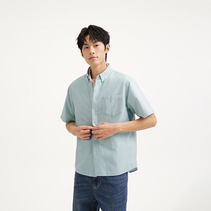 Hotwind Men's Short-Sleeve Striped Oxford Shirt