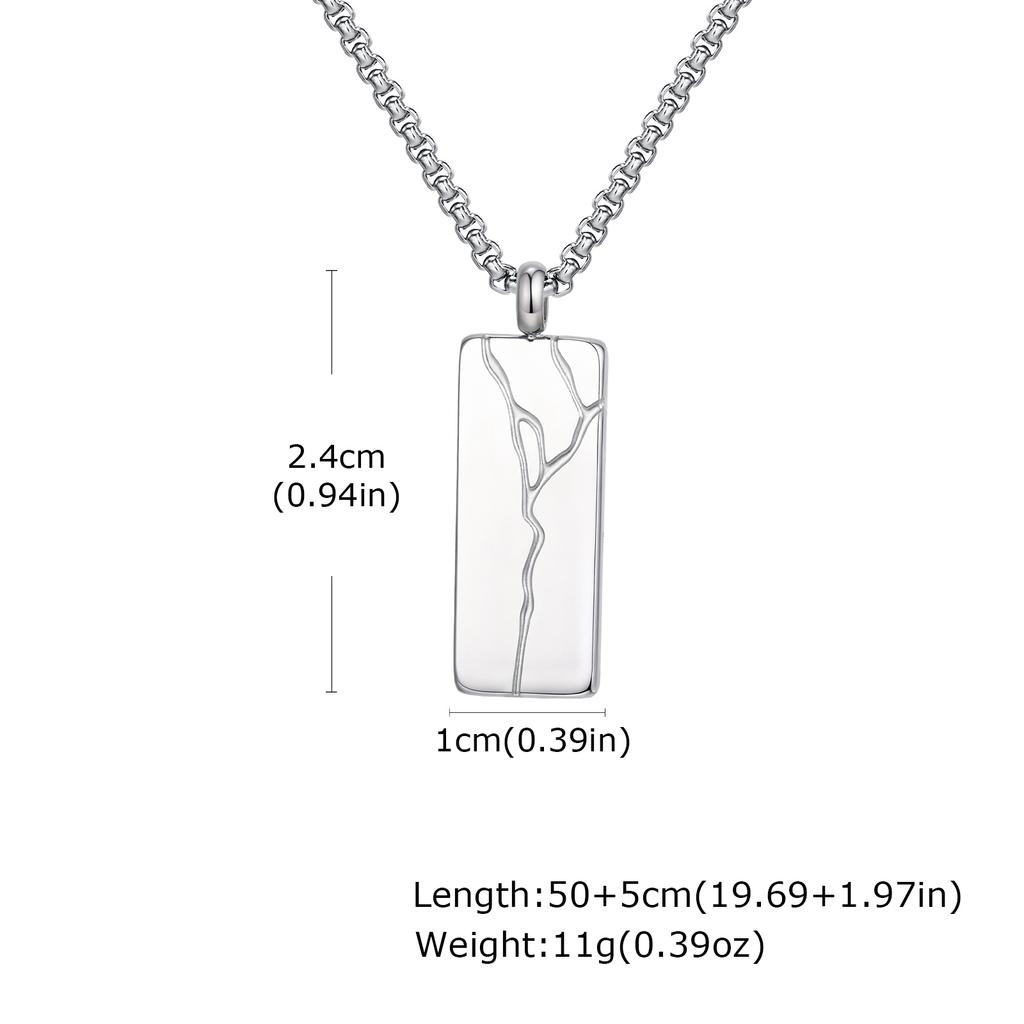 Stainless Steel Punk Cracked Square Pendant Necklace for Men, Minimalist Hip Hop Geometric Necklace Box Chain, Fashion Jewelry