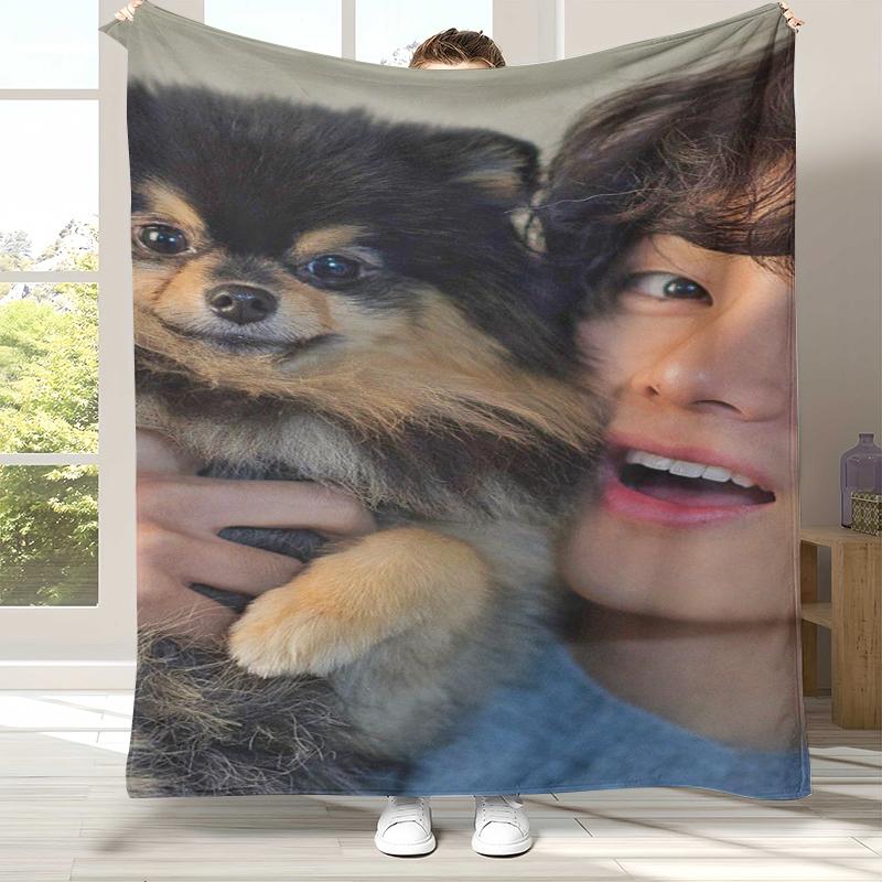 Kim Tae Hyung V Kpop B-BTS Flanelldecke, Ultraweiche Warme Plüschdecke für Zuhause Schlafzimmer Bett Sofa Abdeckung Büro Camping Picknick