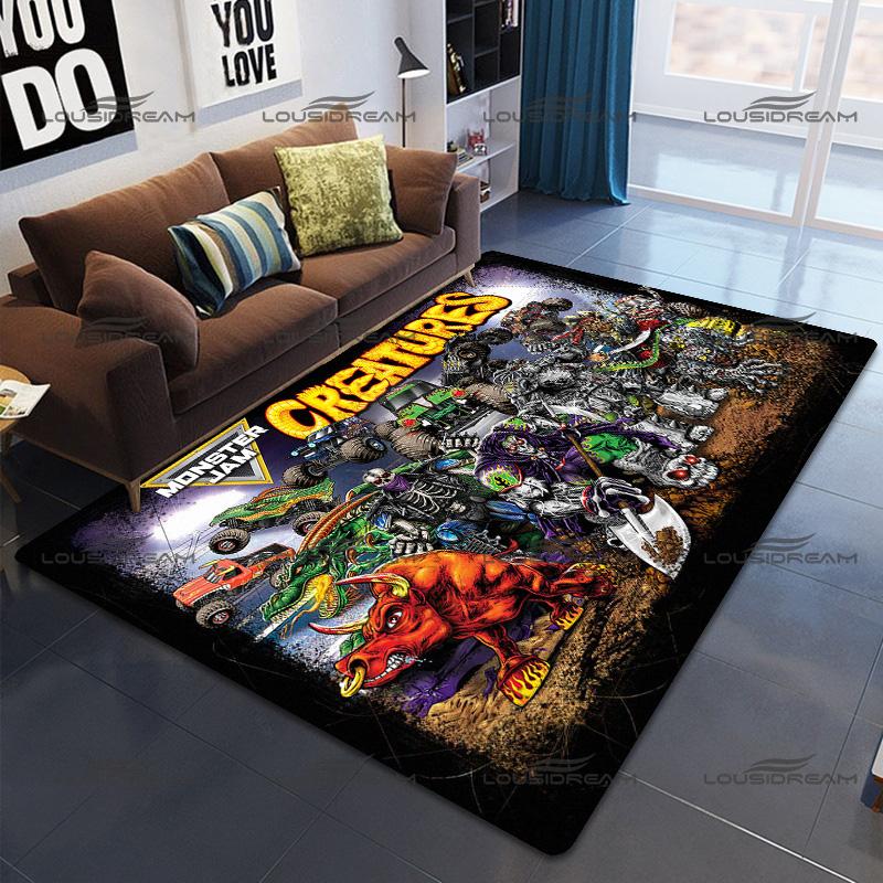 Square Flannel Monster Truck Carpet Thrill Game Monster Jam Decorative Floor Mats Modern Home Living Room Rugs Bedroom Carpet