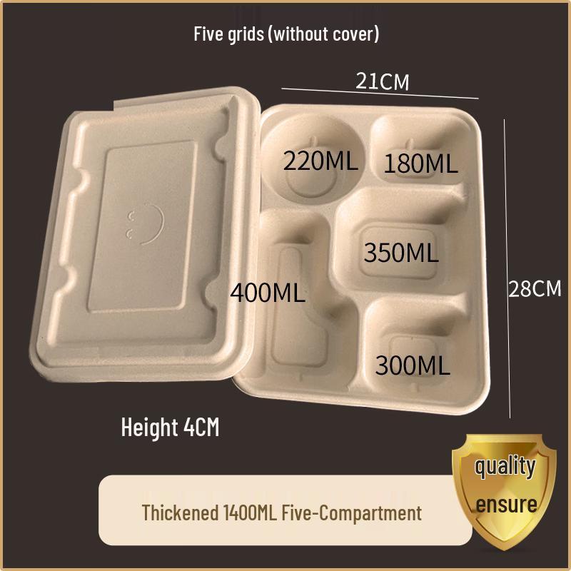 

1400ml Five-Compartment Disposable Pulp Meal Box with Lid