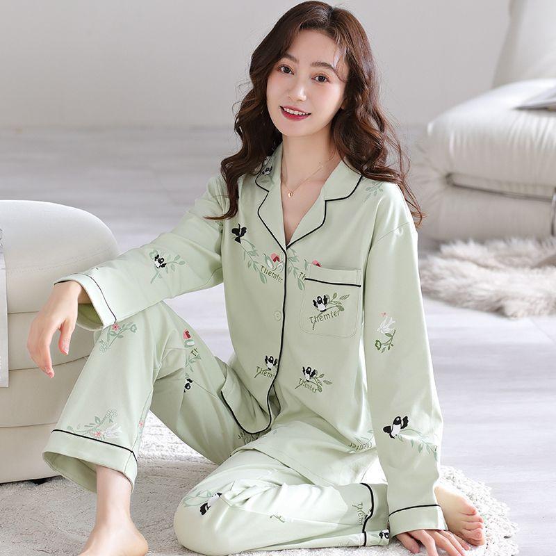 Cartoon Bear Spring and Autumn French Pajamas Female Cartoon Imitation Cotton Long-sleeved Trousers Cloud Cotton Casual Loungewear Set