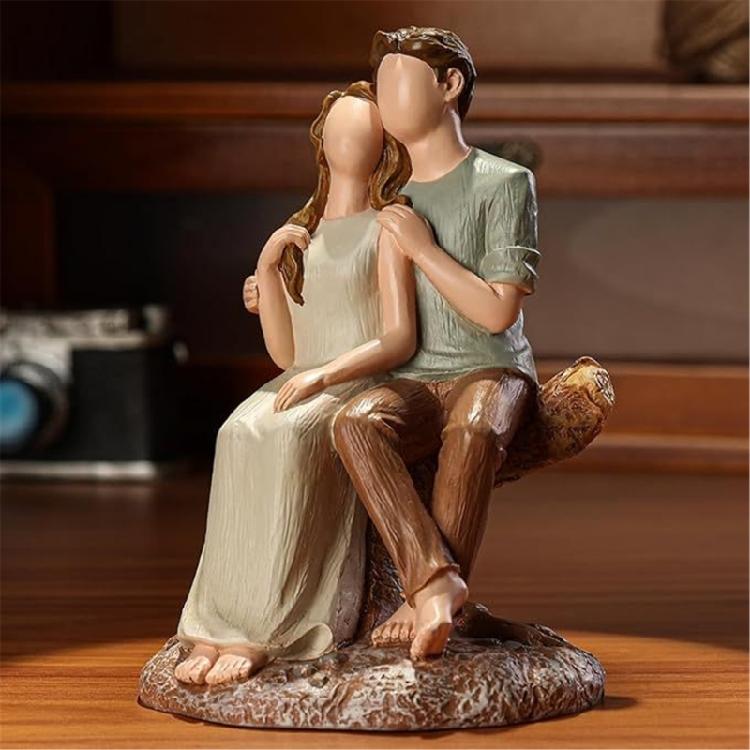 Familienfigur Statue Romantiker Liebespaar Skulptur Modellierte Handbemalte Figur Geschenk für Jubiläum Geburtstag