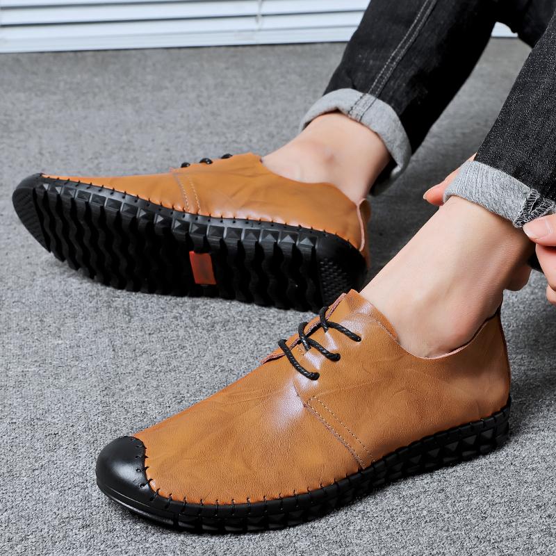 Fashion Italian Casual Men's Soft Genuine Leather Shoes Fashionable Minimalist Style Office Driving Outdoor Leisure Business Brown