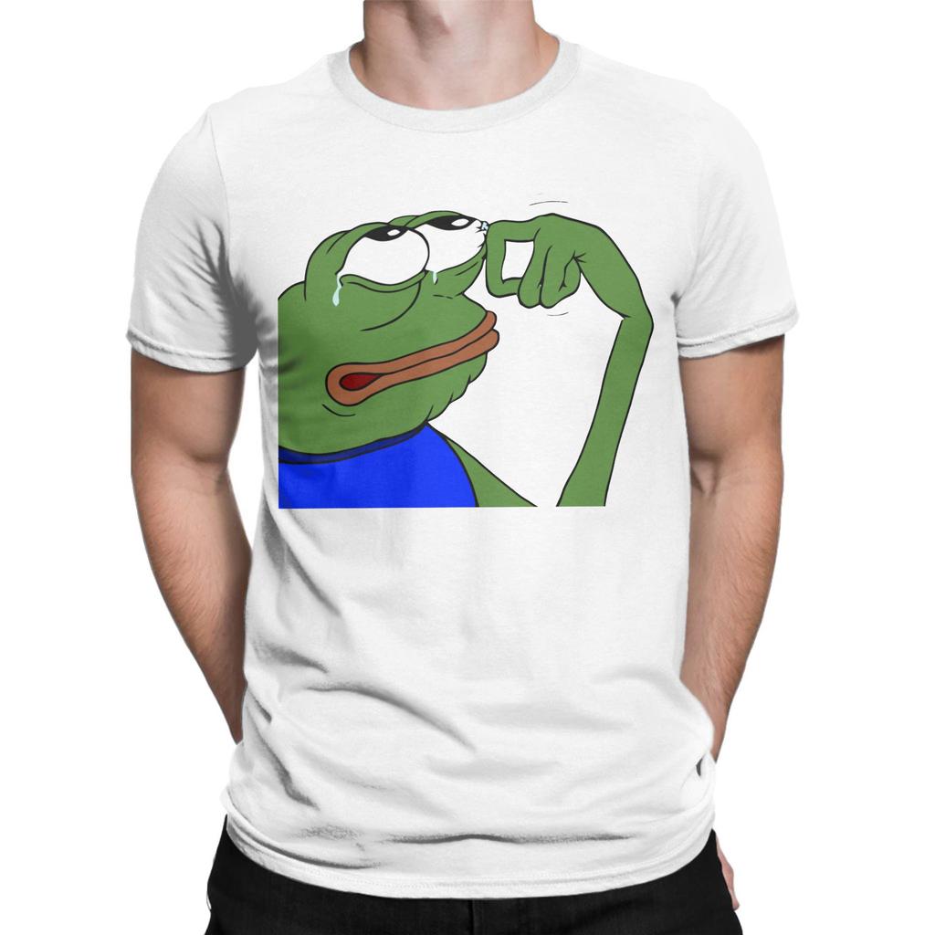 P-Pepe Frog Sad Men's T Shirts Funny Meme Novelty Tees Short Sleeve Crew Neck T-Shirt Pure Cotton Original Clothes