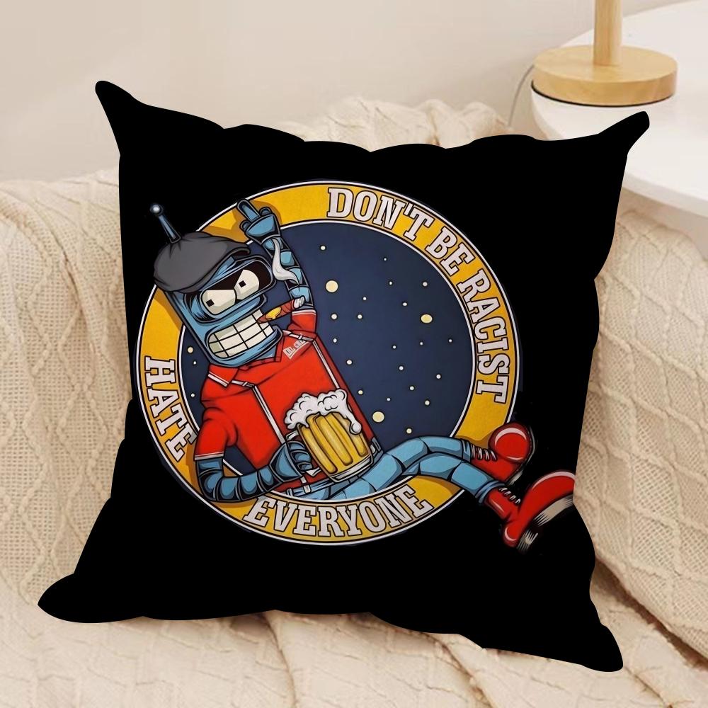 Anime F-Futurama B-Bender Cushion Cover Soft Plush Fabric Double-Sided Printed Sofa Cushion Cover For All Seasons Homedecor Gift