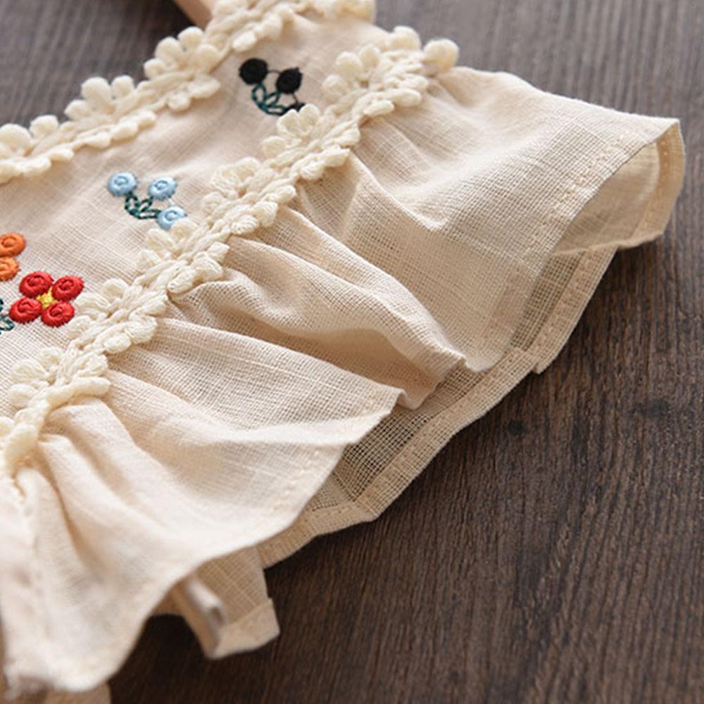 Girls Summer Vintage Embroidered Flutter Sleeve Princess Dress Sweet Vest Party Dress For Kids