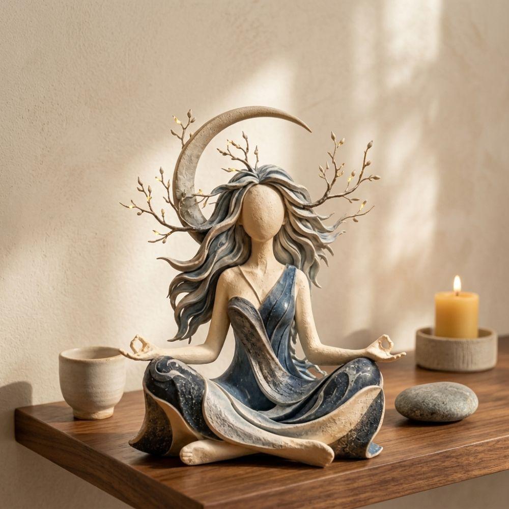 Faceless Seated Meditation Yoga Goddess Figurine Mother Earth Home Sculpture Desktop Decor
