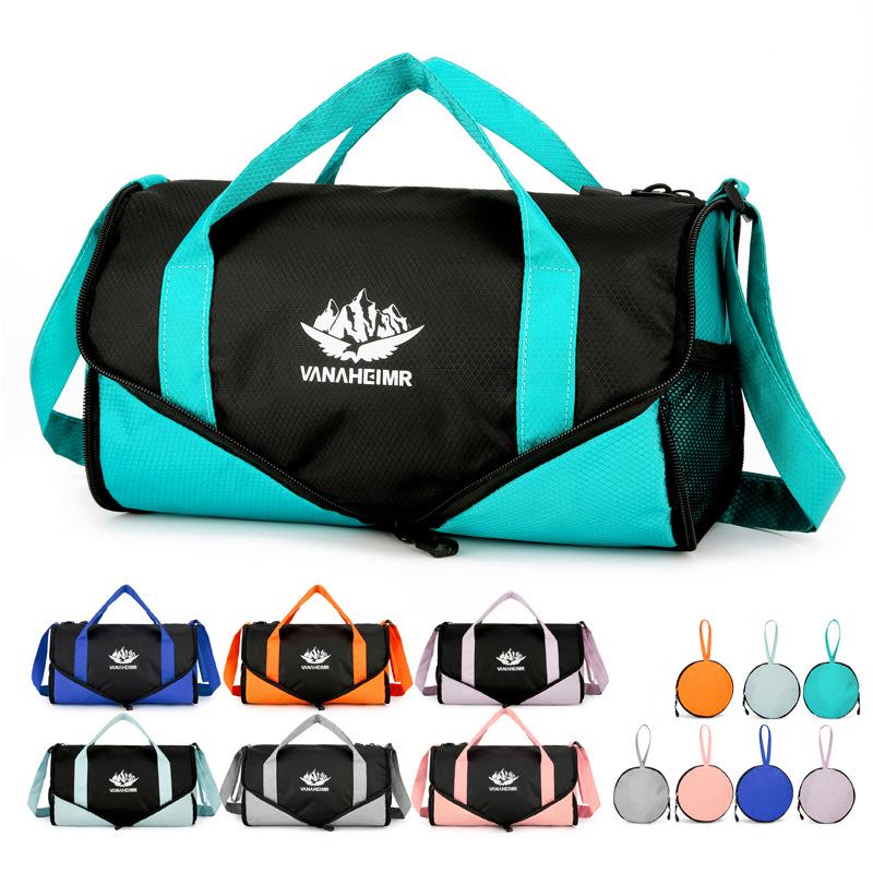 Katlanabilir Tek Omuz Seyahat Spor Çantası: Hafif, Yuvarlak Namlu Tasarımı, Renk Bloklu Moda, Dış Mekan Çapraz Vücut Depolama.