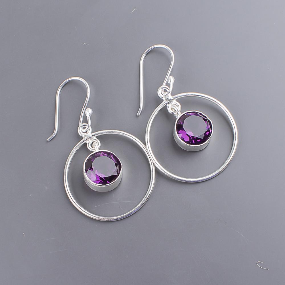 Amethyst  Gemstone 925 Sterling Silver Handcrafted Jewelry Round Earrings For Her EE-5-6