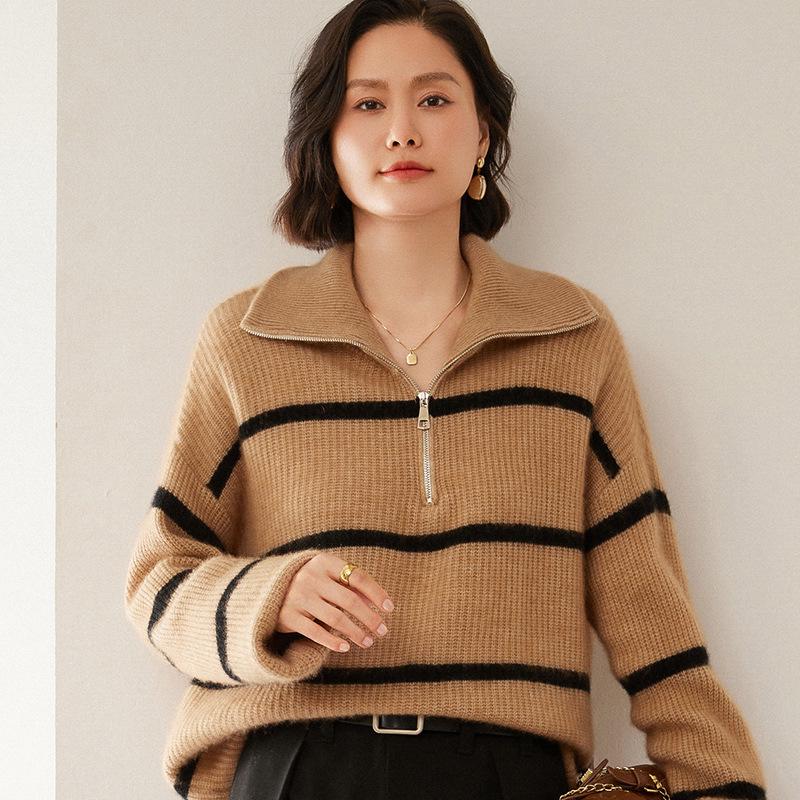 Women's Thickened Cashmere POLO Sweater - Light Luxury, Soft Knit, Loose Fit for Autumn/Winter
