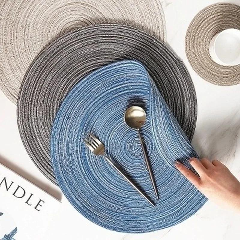 2Pcs/Set 38cm Round Ramie Insulation Pad Solid Placemats Linen Non Slip Table Mats Kitchen Accessories Decoration Home