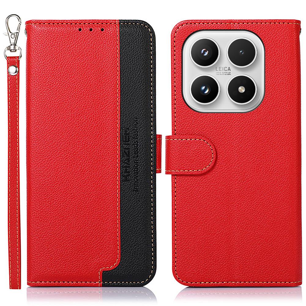 KHAZNEH For Xiaomi 17 Case RFID Blocking Wallet Litchi Texture PU Leather Phone Cover with Strap