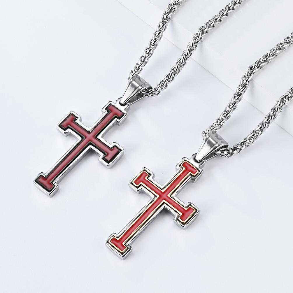 Europäischer und Amerikanischer Stil Titanstahl Tropfenöl Kreuz Halskette Handpoliert Spiegelqualität