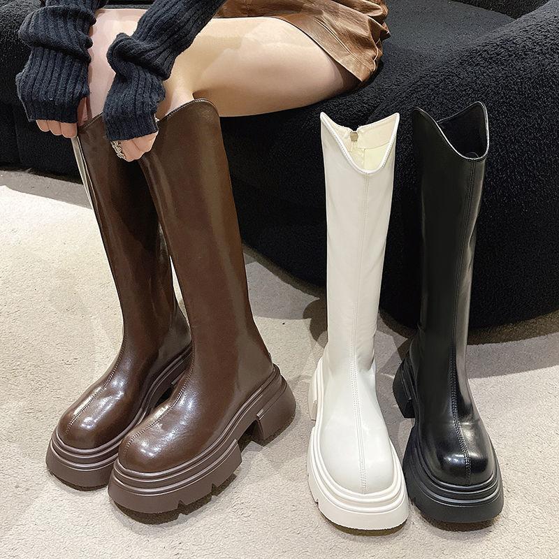 Muffin Bottom High Boots Thick Heel Thick Sole Knee Long Boots Small Man Height Increase Versatile Knight Boots Women Ins Tide