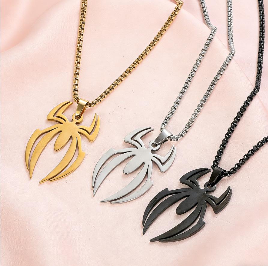 Stainless Steel Spider Pendant Necklace with Bamboo Chain чёрный