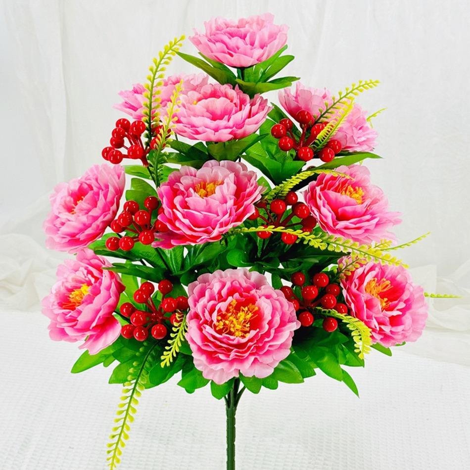 Artificial Flower Fake Flower 18 Heads Red Fruit Peony Fake Flower Bouquet Cloth Flower Bedroom Ornament