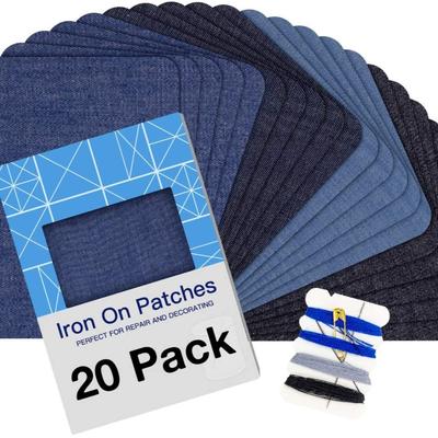 Parches Termoadhesivos para Reparación de Ropa 20PCS, Parches de Denim para Jeans Kit 4 Tonos de Azul Parches Termoadhesivos para Jeans para Interior de Jeans y Reparación de Ropa