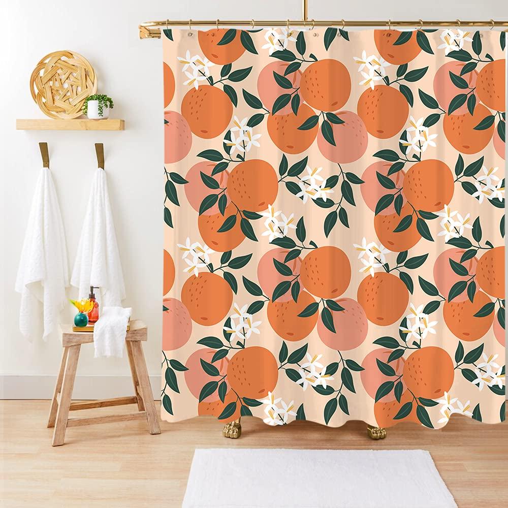Fresh Fruit Orange Shower Curtain with Hooks Waterproof Polyester Bathroom Curtain Watercolor Bath Curtain for Bathroom Decor