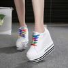Fashion 2025 New 12CM Heels Wedge Canvas Shoes Woman High Platform Sneakers Vulcanized Shoes Hidden Heel Height Increasing Casual Shoes
