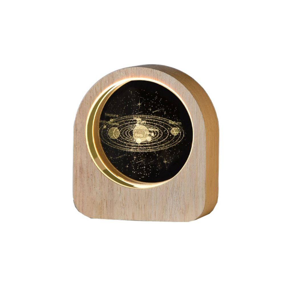 Warm Lights 3D Engraved Lamp Wooden Base Plug and Play Wood Crystal Night Light Decorative Laser Engraved