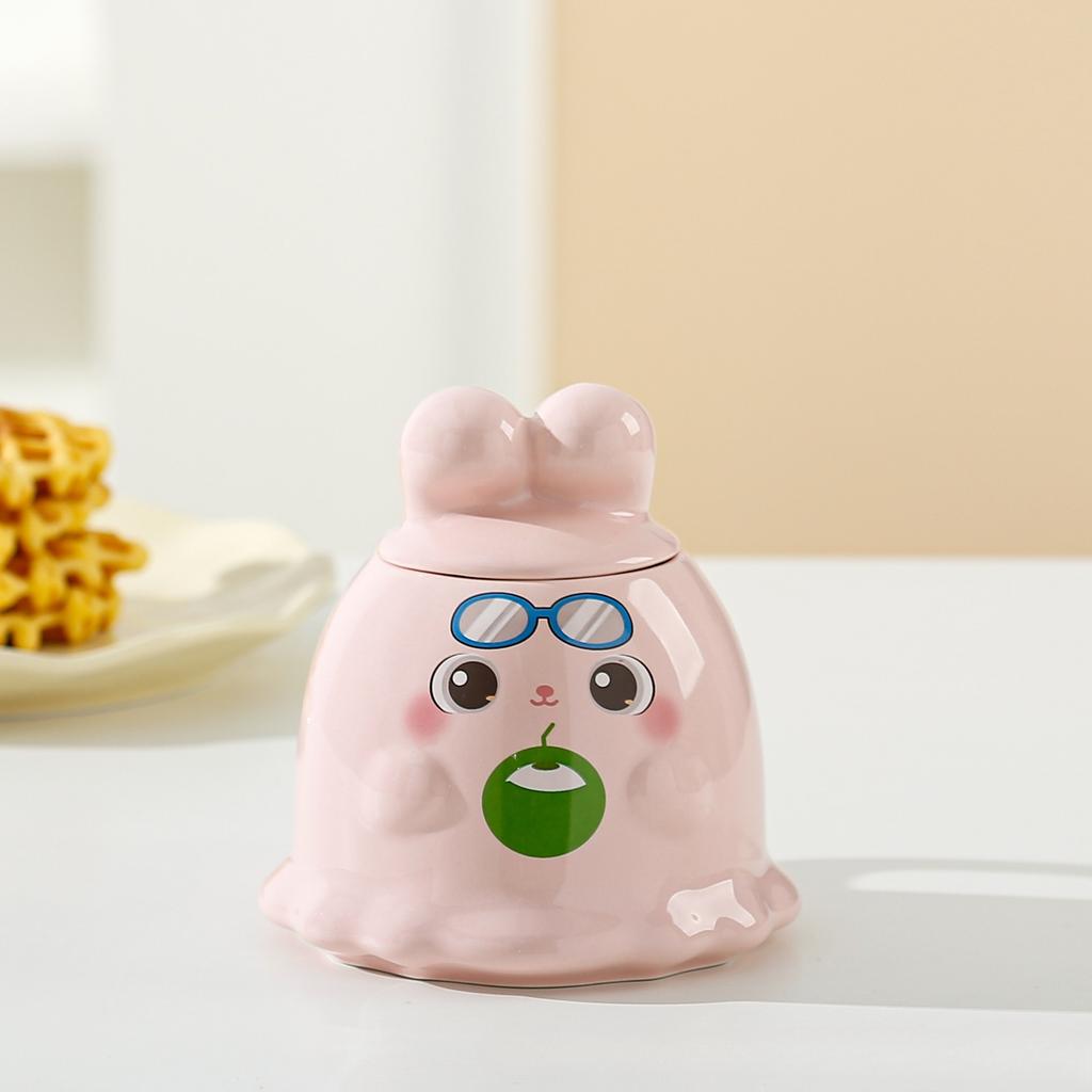 Cute 3D Rabbit Ceramic Mug with Lid Couple Coffee Milk Tea Water Cup Large Capacity Breakfast Cups Household Drinkware