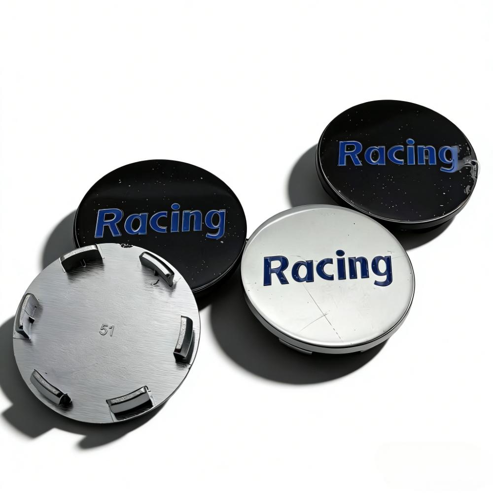 4pcs Racing Letter Logo Emblem Badge Car Wheel Center Caps 51MM Clips 46MM Wheels Hub Cap Rim Hubcaps Dust Cover Car Accessories