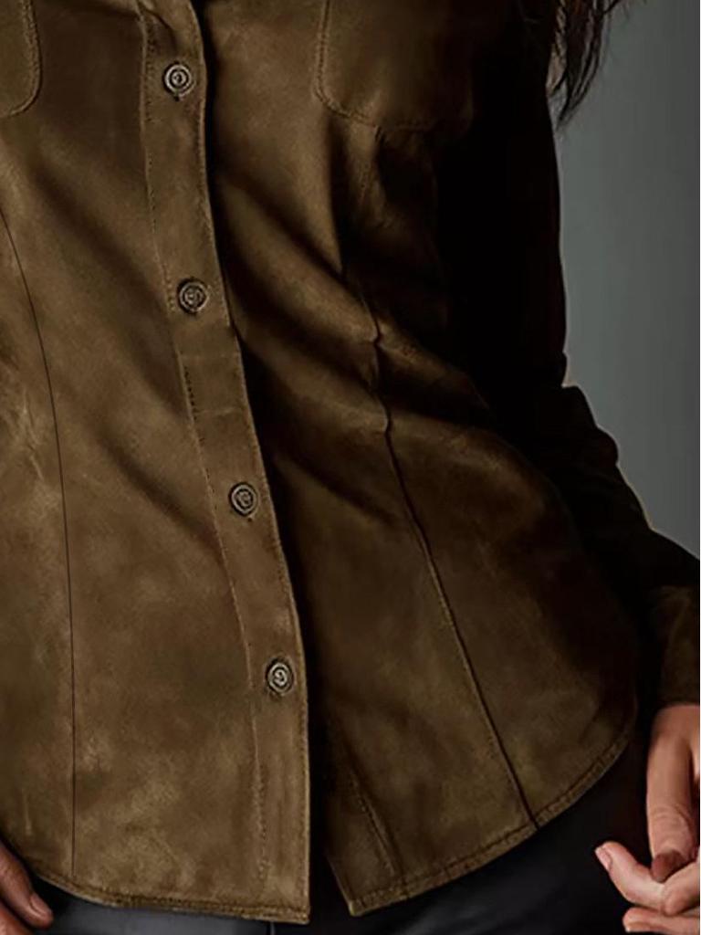 Solid Color Slim Fit Long Sleeve Lapel Shirt - Retro Casual Autumn/Winter Top