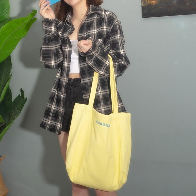 Maaas candy color alphabet shoulder hand-held canvas bag student class bag simple eco-friendly shopping bag