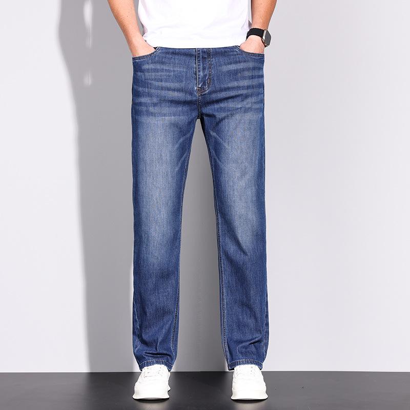Men's Trendy Casual High-Waist Light Denim Straight-Leg Jeans with Whiskered White Wash